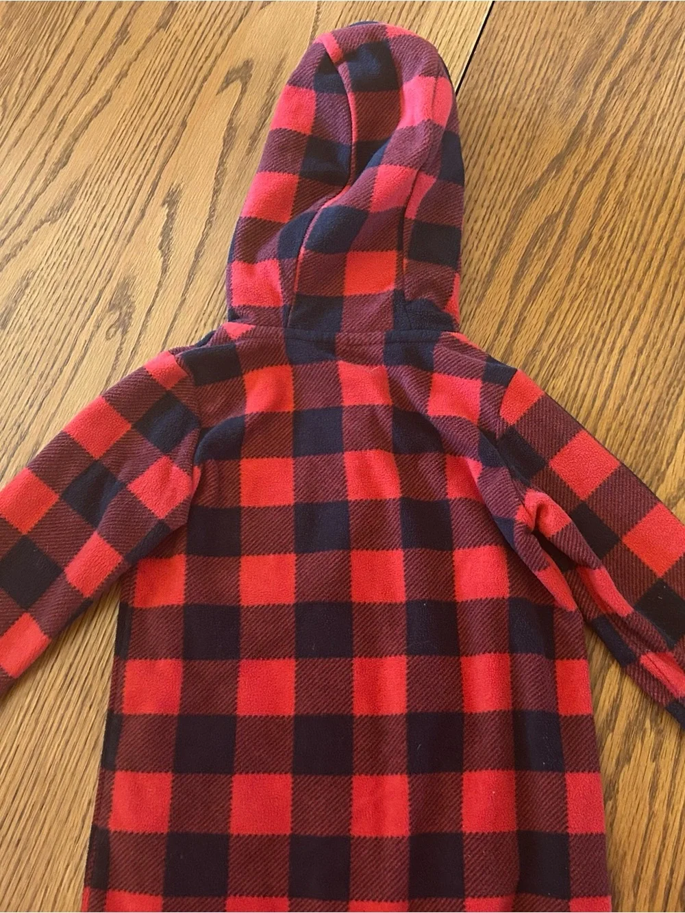 Carter's Red and Black Buffalo Plaid Hooded Fleece Zip Jumpsuit